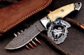 Custom Handmade Raindrop Damascus Large Skinning Hunter Deer Bone Knife