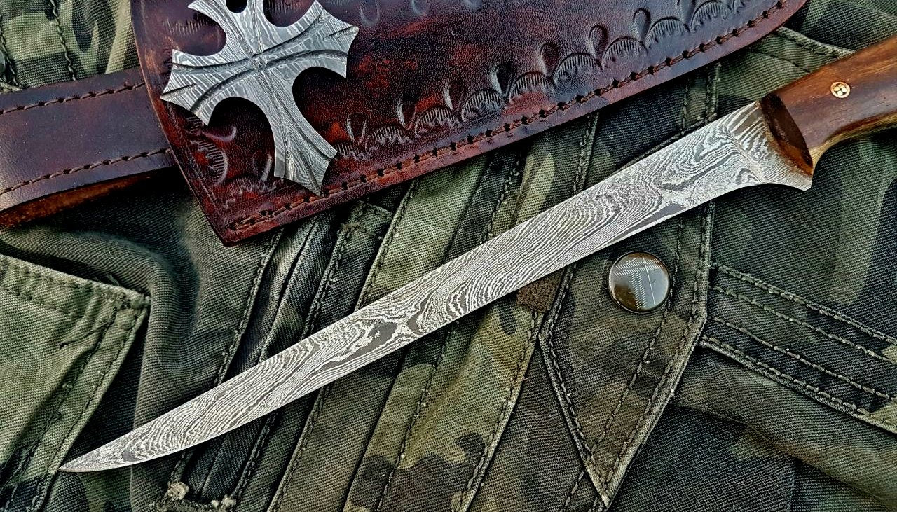 Fish Boning Knife – 8" Damascus Steel with Rosewood Handle