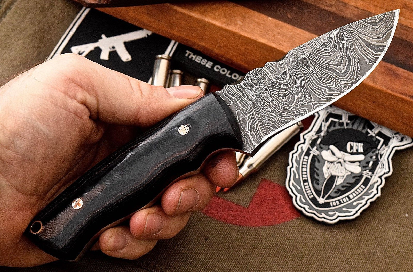 Custom Handmade Damascus Steel Skinning/Camping/Hunting Knife