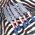 Damascus steel handmade flag handle kitchen knives set