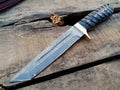 Handcrafted Tanto Hunting Knife in Damascus Steel with Blood Groove
