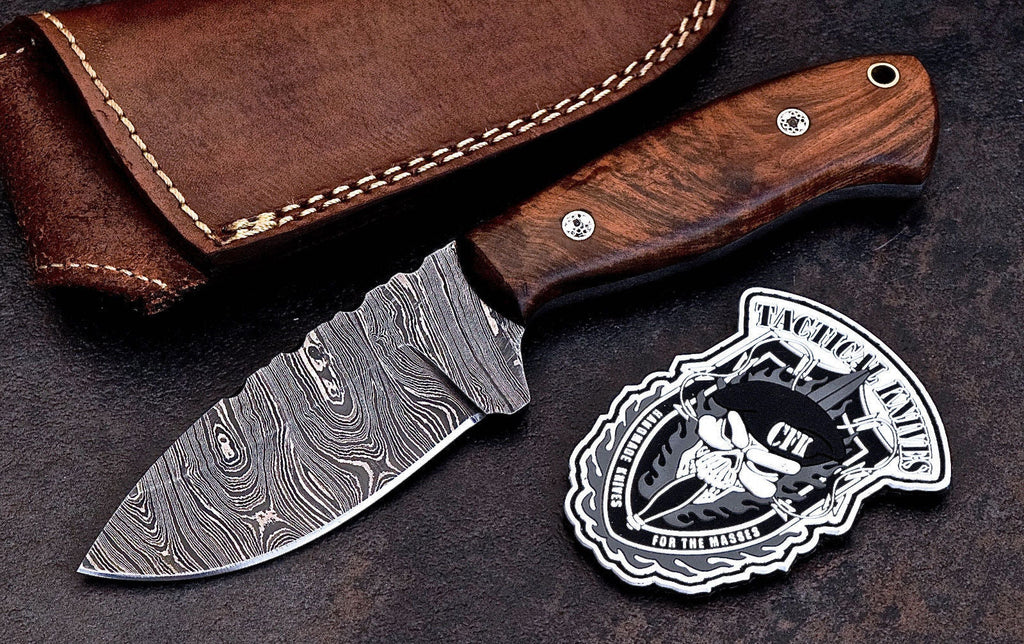 Custom Handmade Damascus Exotic Black Walnut Burl Wood Hunting Knife