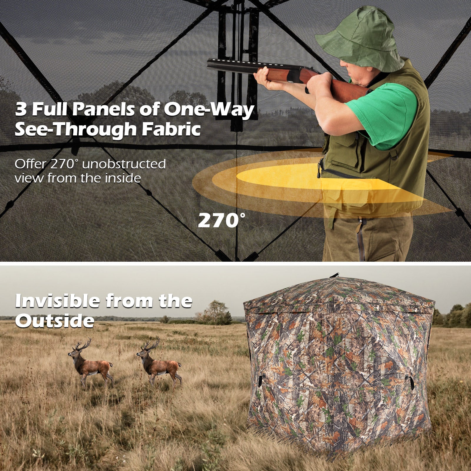 270° See Through Hunting Blind Tent with Silent Magnetic Door