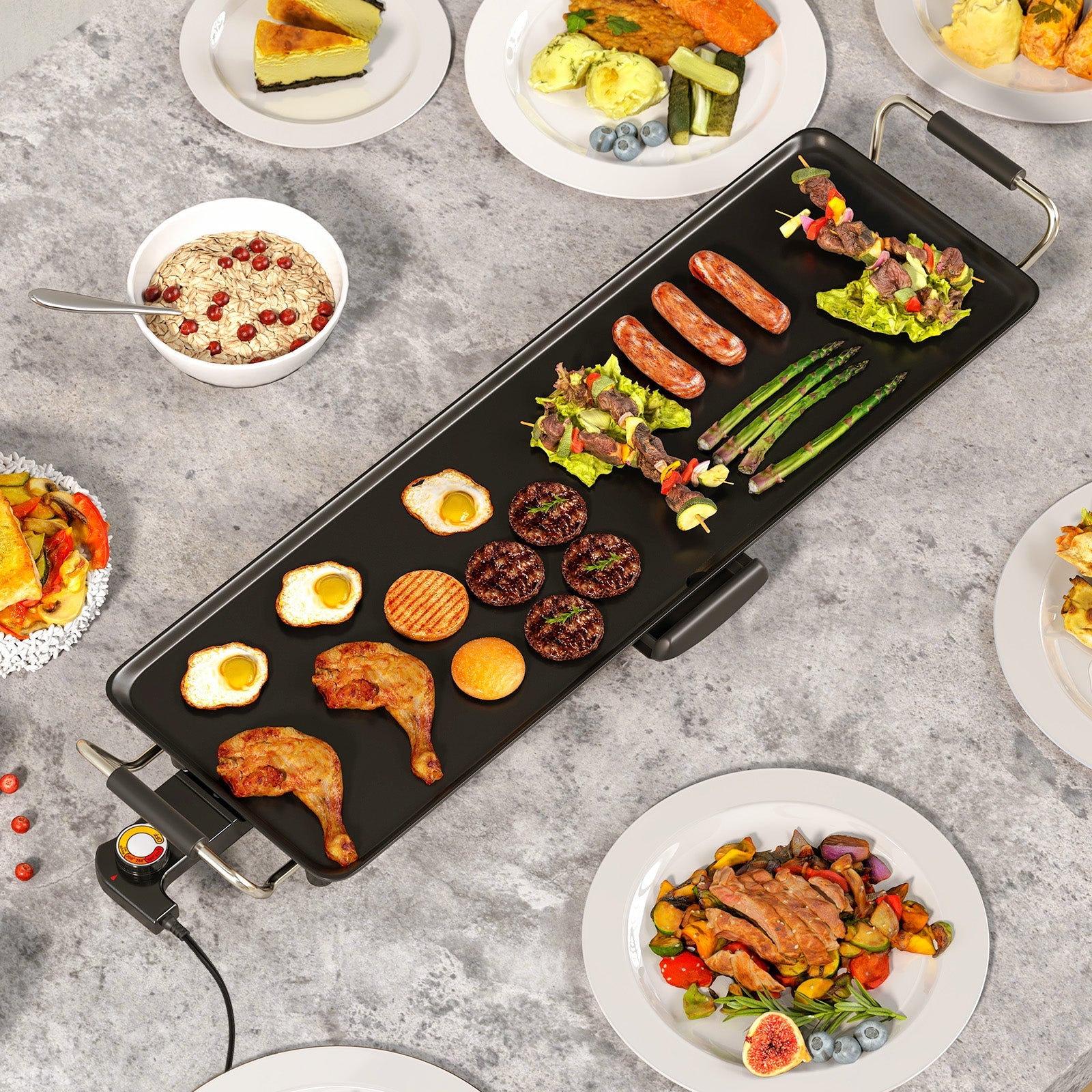 27 Inch Large Electric Griddle Nonstick BBQ Grill with Adjustable Temperature-S