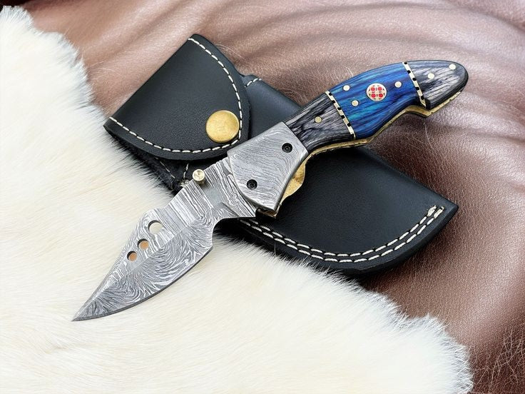 Custom Handmade Damascus Steel Pocket Knife - 3" Blade