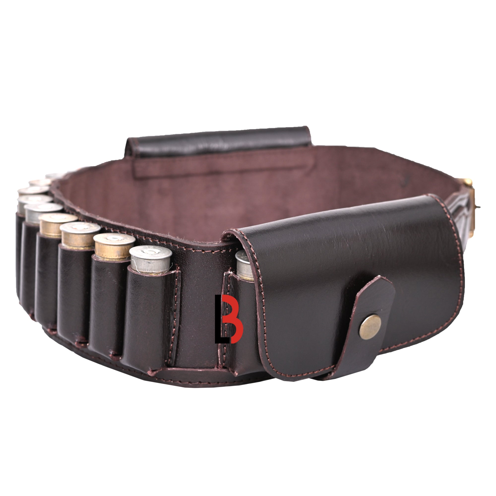 Cowhide Leather Shotshell Bandolier Belt Shotgun Shell Belt Ammunition Carrier. Two flaps