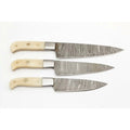 3 Piece Damascus Kitchen Knife Set with Bone Handles, Slicing Carving and Chef Knives, Handmade Damascus Steel Professional Cooking Set