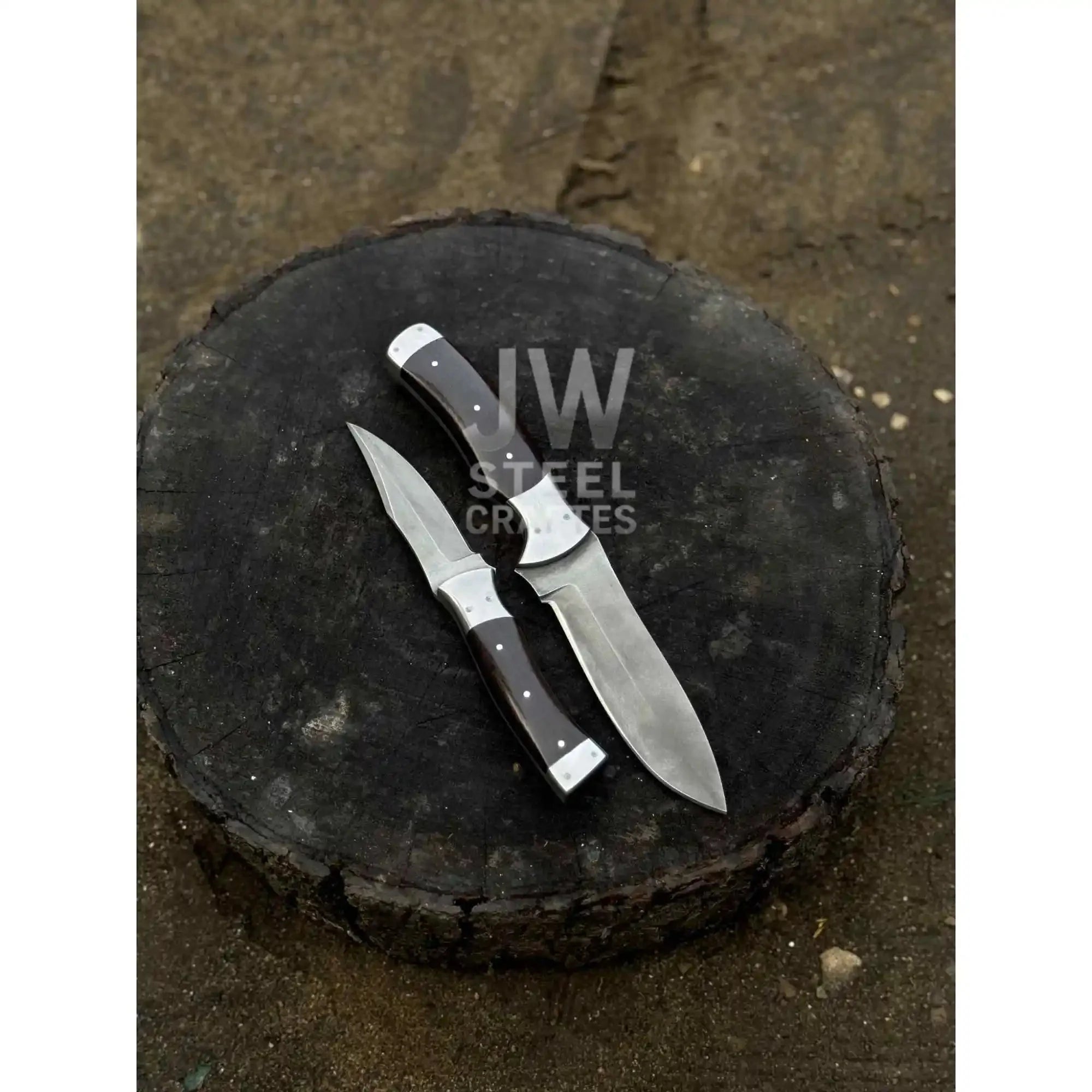 3-Piece Handmade Steel Kitchen & Outdoor Utility Knife Set – Dark Wood Handles