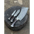 3-Piece Handmade Steel Kitchen & Outdoor Utility Knife Set – Dark Wood Handles
