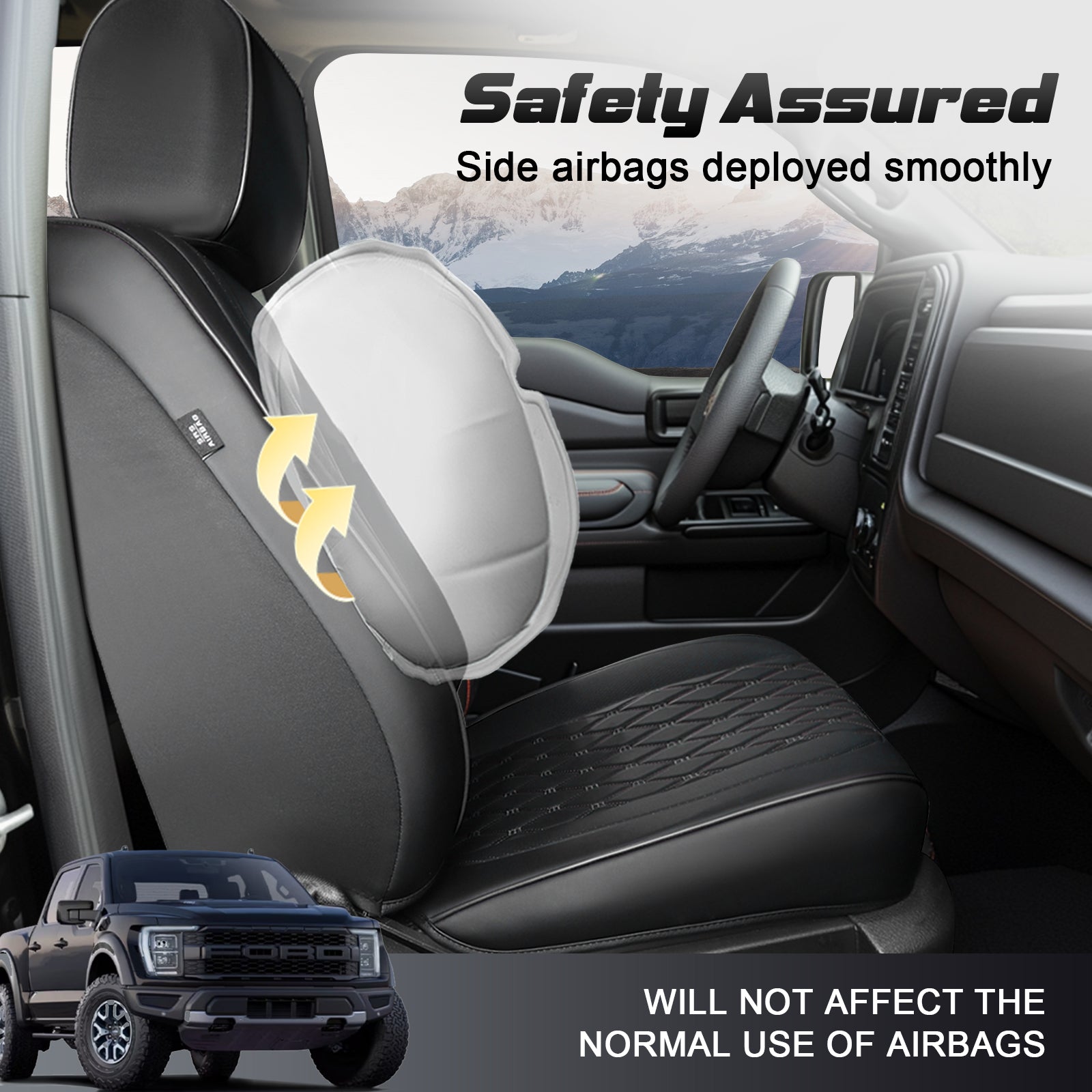 Umbrauto Custom Fit Seat Covers for Ford F150, Pickup Truck Nappa Leather Seatcovers for 2015-2025 Ford F150 SuperCrew/ 2017-2025 F250 F350 F450 Super Duty Crew Cab XL XLT Lariat King Ranch Platinum,Black