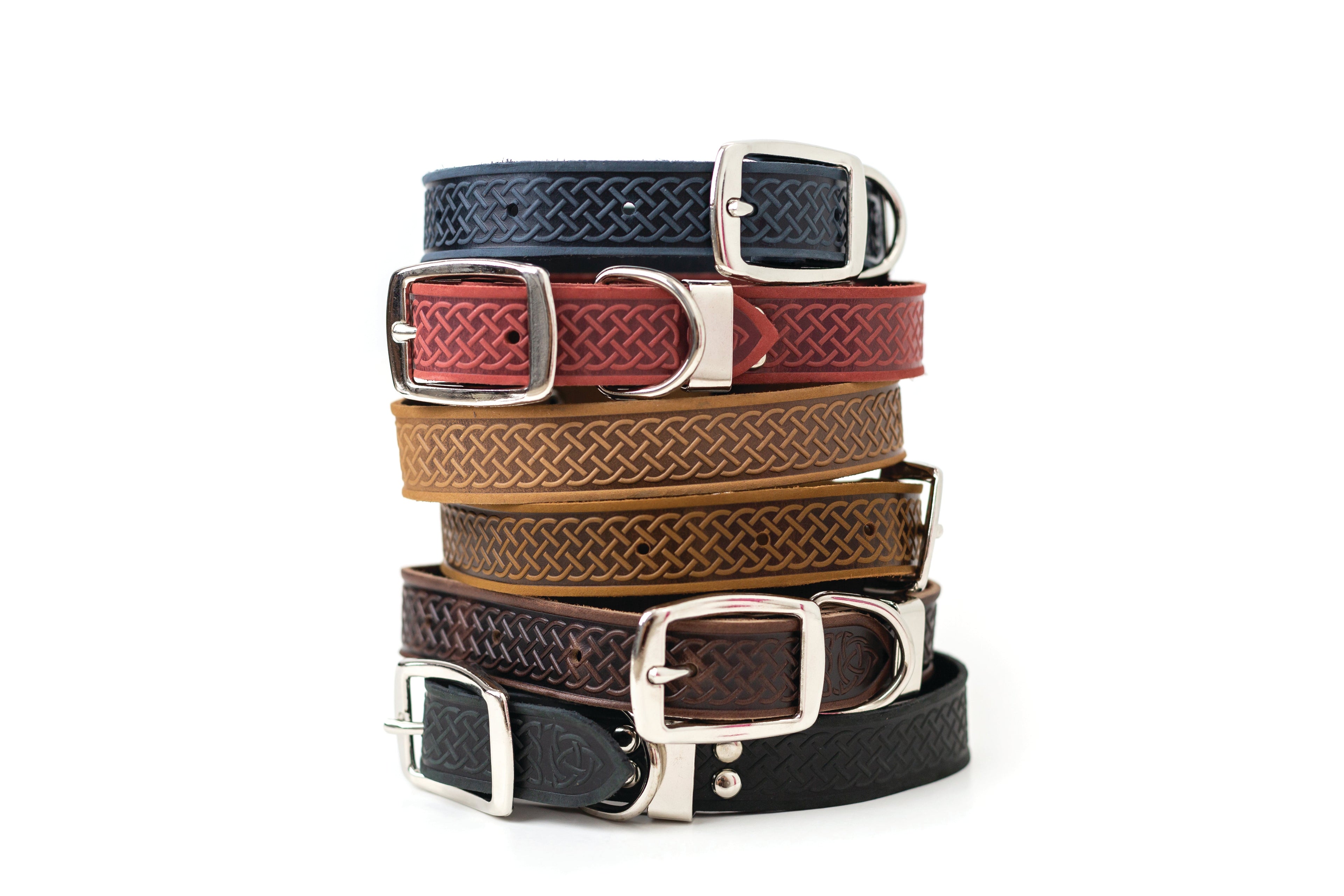 Celtic Double Buckle Style Leather Dog Collar