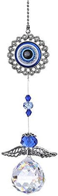 Handmade Crystal Angel Suncatcher Hanging Turkish Blue Evil Eye Protection Pendant and Good Luck Charm Gift