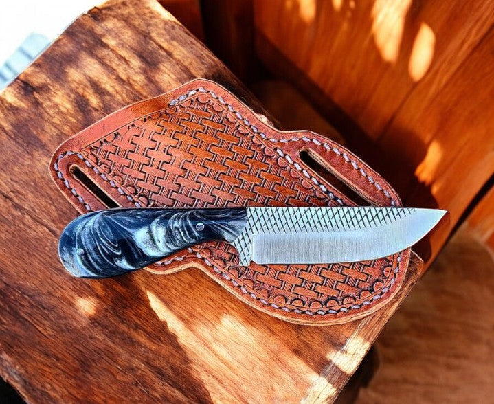 Farrier Rasp Knife – 8.25" Full Tang Blade with Epoxy Resin Handle & Western Sheath