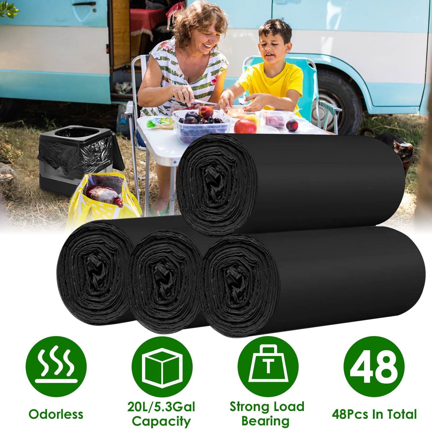 4 Rolls Black Garbage Bags 5.3 Gallons Unscented Disposable Trash Bags Portable Leak Resistant Trash Can Liners for Bathroom Office Kitchen Bedroom Ca