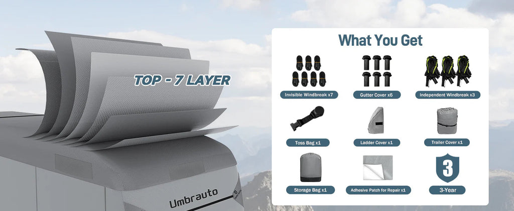 Umbrauto Class A RV Cover Upgraded Heavy Duty 7 Layers Top Windproof Breathable Class A Motorhome Camper Cover,Grey