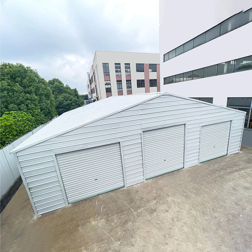 [39X39FT] Extra-Large Heavy-Duty Galvanized Steel Barn Building Shed With 3 Rolling Door Garages (SAK10234)