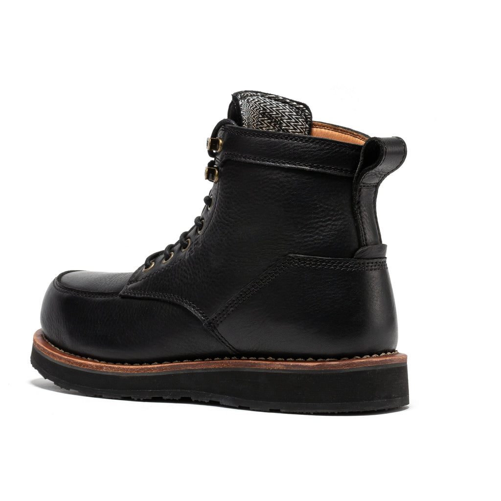 ROCKROOSTER Edgewood Men's 6 Inch Black Steel Toe Wedge Work Boots SAP610BK