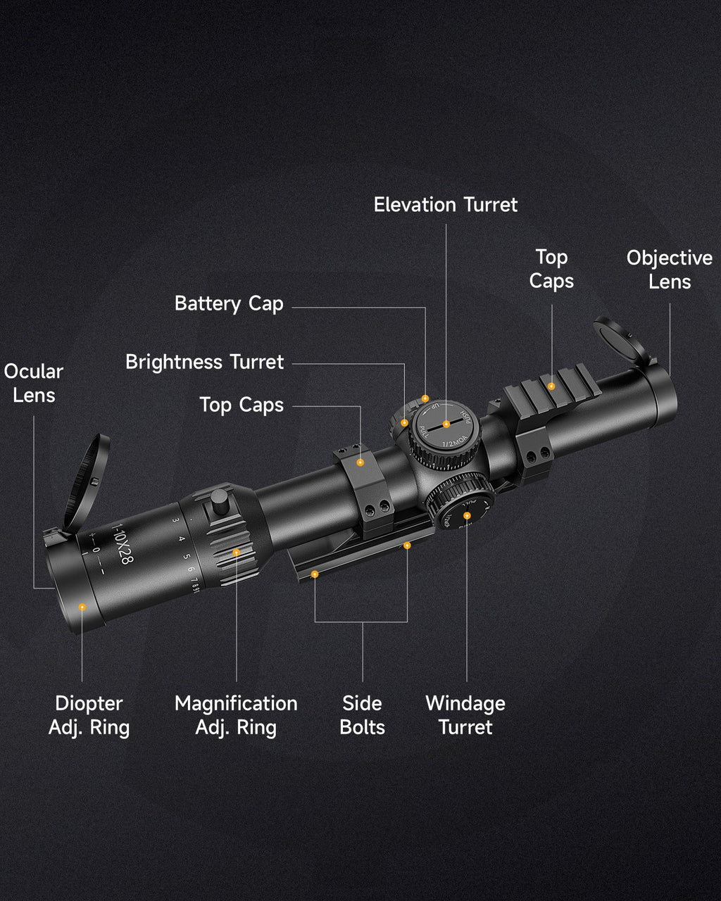PINTY  1-10x28 FFP LPVO Rifle Scope with Red & Green Illuminated Reticle, Self-Locking Turrets & Cantilever Mount for Picatinny Rail