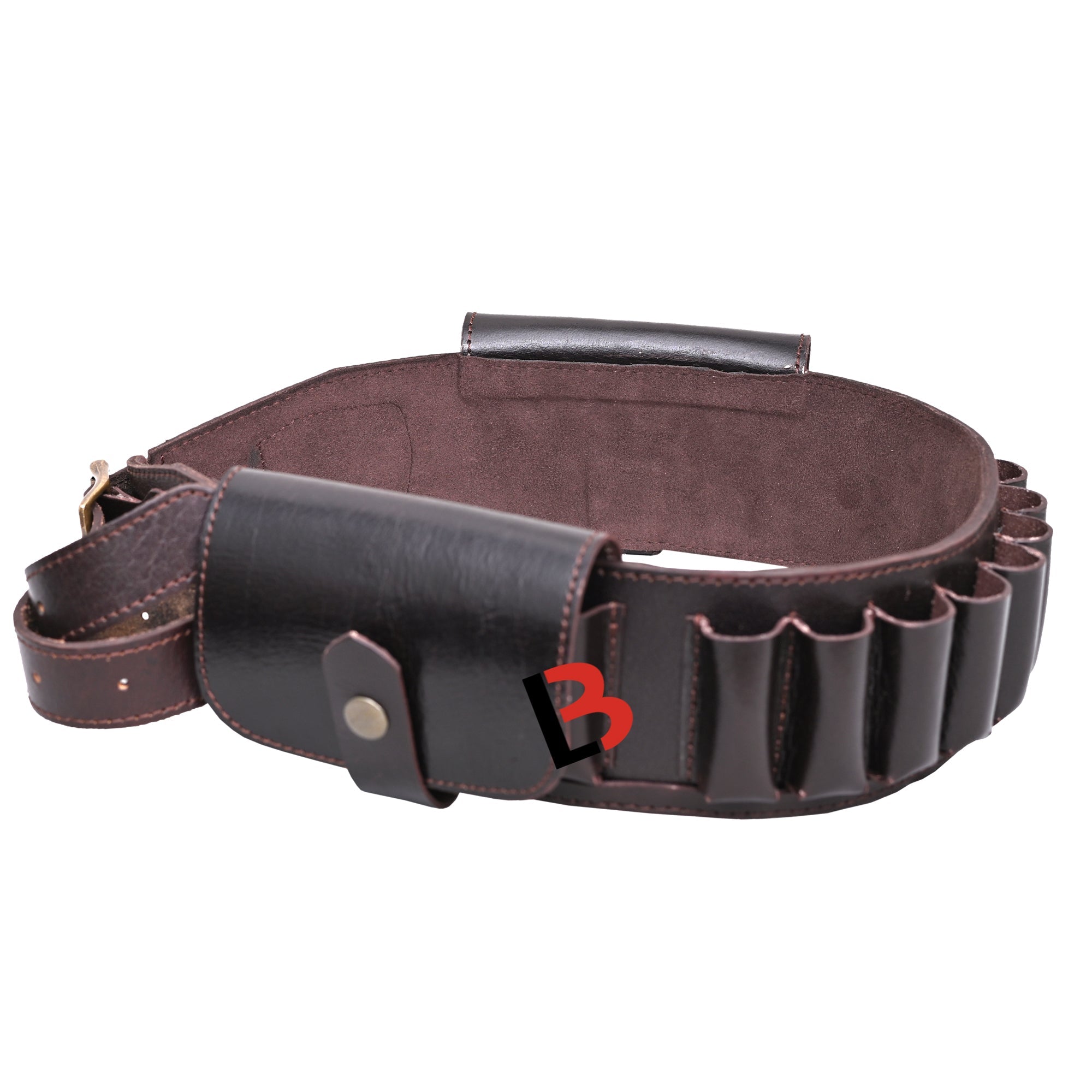Cowhide Leather Shotshell Bandolier Belt Shotgun Shell Belt Ammunition Carrier. Two flaps