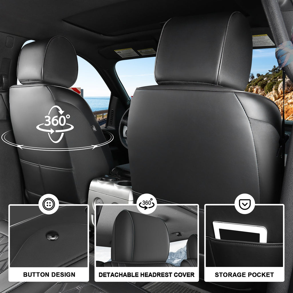 Umbrauto Custom Fit Seat Covers for Ford F150, Pickup Truck Nappa Leather Seatcovers for 2015-2025 Ford F150 SuperCrew/ 2017-2025 F250 F350 F450 Super Duty Crew Cab XL XLT Lariat King Ranch Platinum,Black