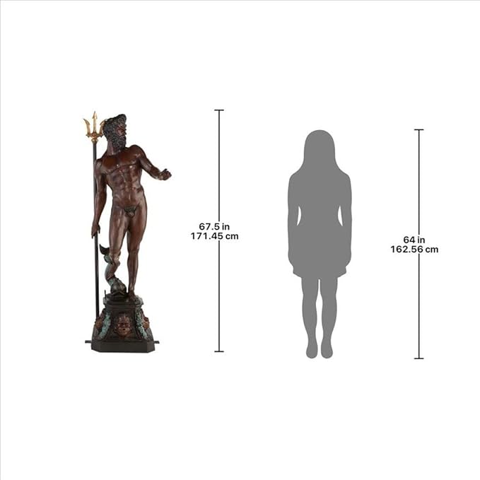 Design Toscano DD3123 Poseidon Man of The Sea Greek Mythology Indoor/Outdoor Garden Statue, 17 inches Wide, 67 inches Tall, Heirloom Cast Bronze, Verdigris Green & Sepia Brown Finish