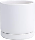 D'vine Dev Ceramic Planter Pot with Drainage Hole and Saucer, Indoor Cylinder Round Flower Pot, 4.6 Inch, White, 94-O-B-1