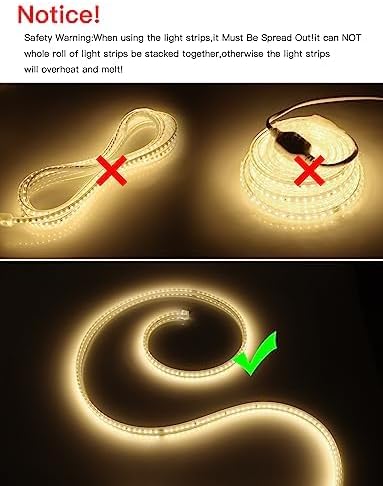 Outdoor LED Strip Lights,AC110V 65.6FT/20M LED Light Strip,IP65 Waterproof 3500K Flexible LED Rope Lights for Patio Backyard Garden Kitchen Lighting(65.6FT, Warm White)