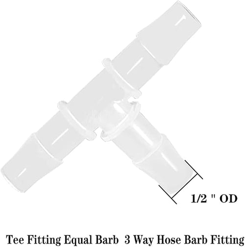 1/2" Tee Fitting Equal Barb 3 Way Hose Barb Fitting，Splicer Joint Mender Adapter Union Fitting for Fuel Gas Liquid Air (Pack of 5)
