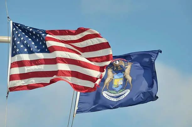 TOPFLAGS Michigan State Flag 4x6 Outdoor MI Flags Double Sided Embroidered Longest Lasting Heavy Duty Polyester Stronger Brass Grommets 4 Stitched Hemming Perfect for Outside