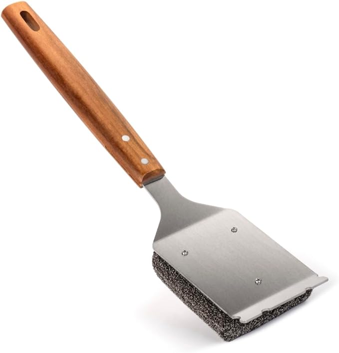 BBQ-AID Bristle Free Grill Brush and Scraper for Barbecue - Extended Large Wooden Handle With Replaceable Head - No Scratch BBQ Cleaning Accessories for Outdoor Grills