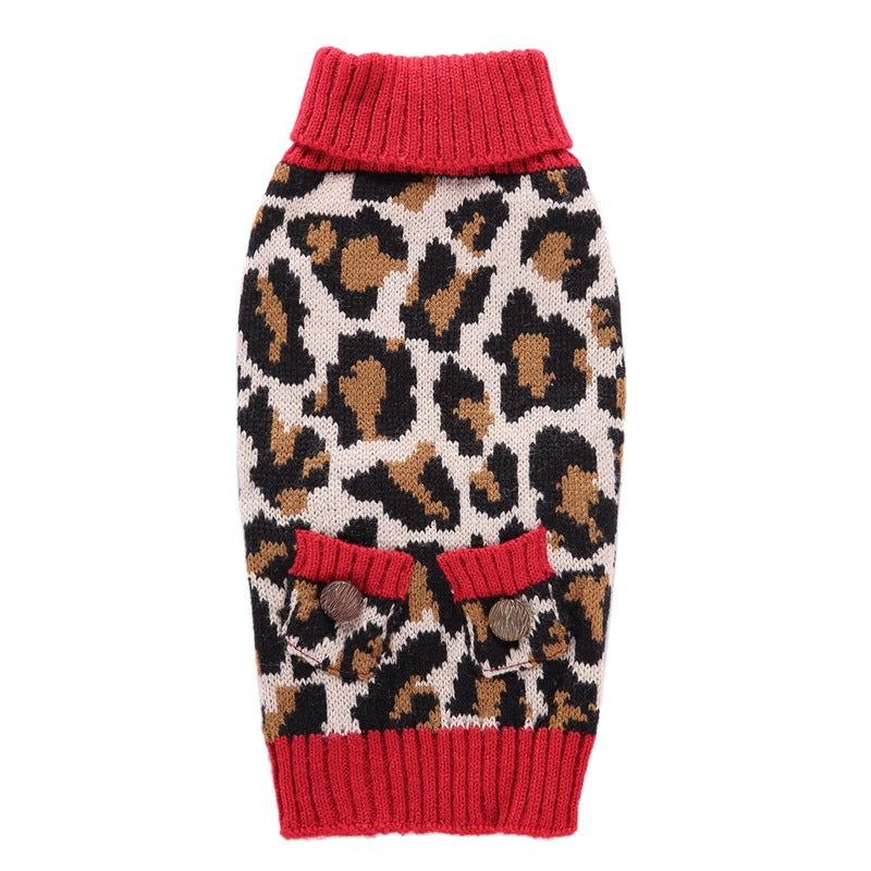 Leopard Knit Pet Sweater • Red Rib Turtleneck