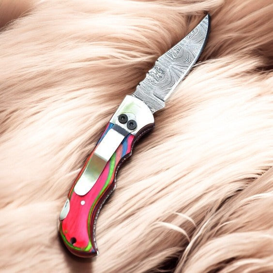 Handmade Folding Knife – 3" Damascus Steel Blade