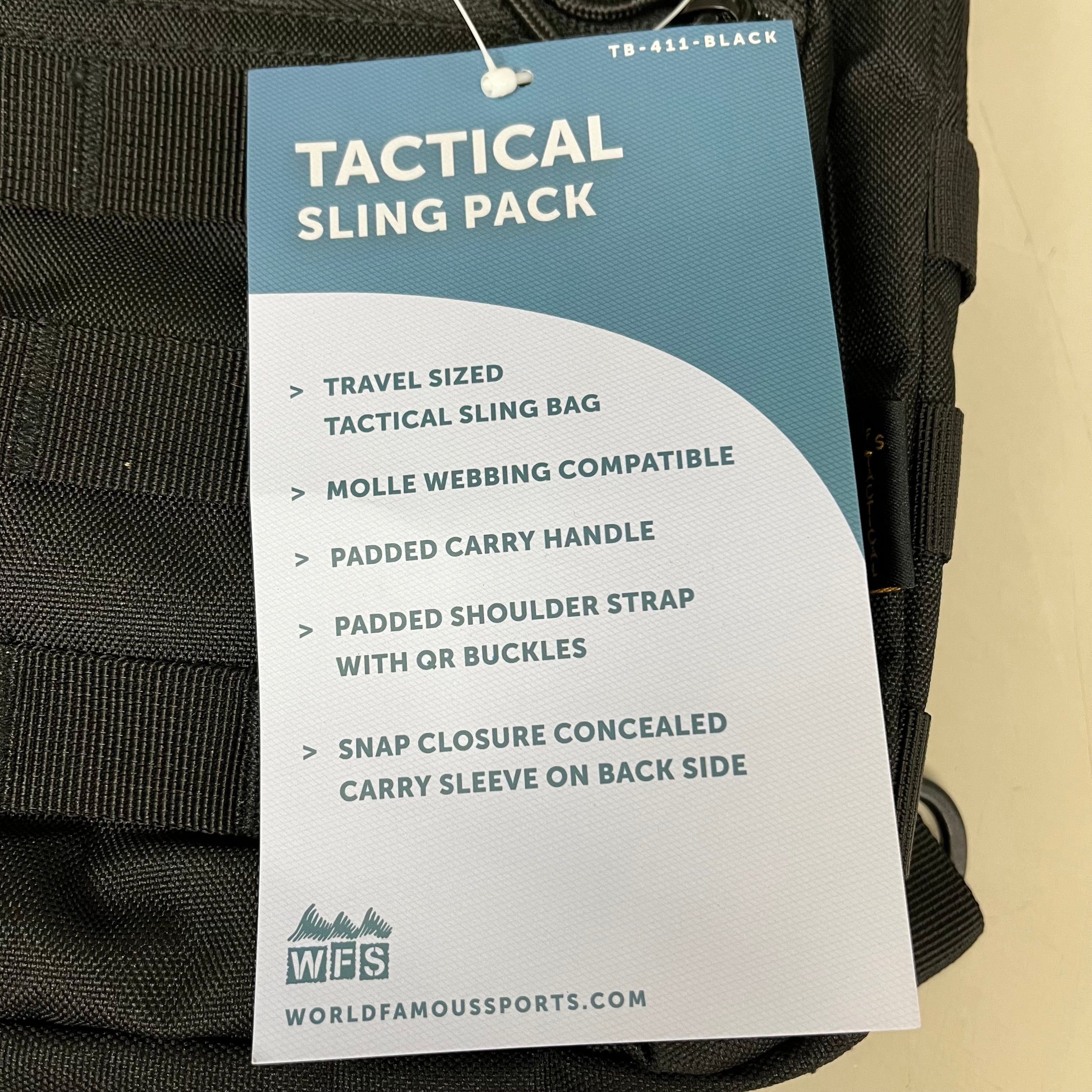 WORLD FAMOUS SPORTS Tactical Sling Travel Size Pack Padded Black TB-411-BLACK