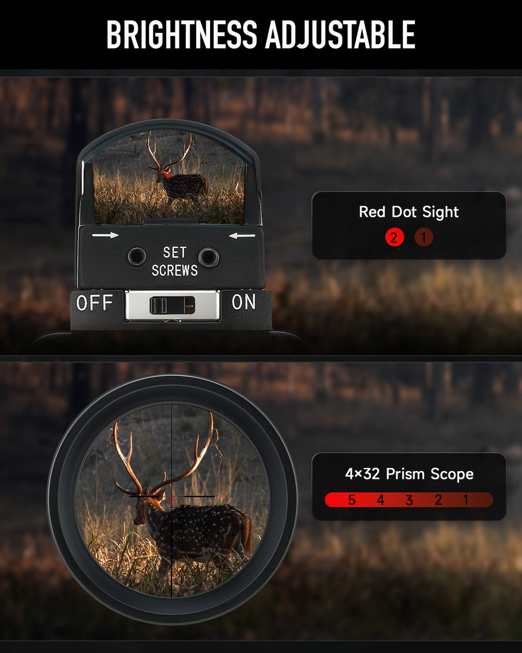 4x32 Tactical Rifle Scope with 3MOA Red Dot Sight Combo for 20mm Picatinny Rails