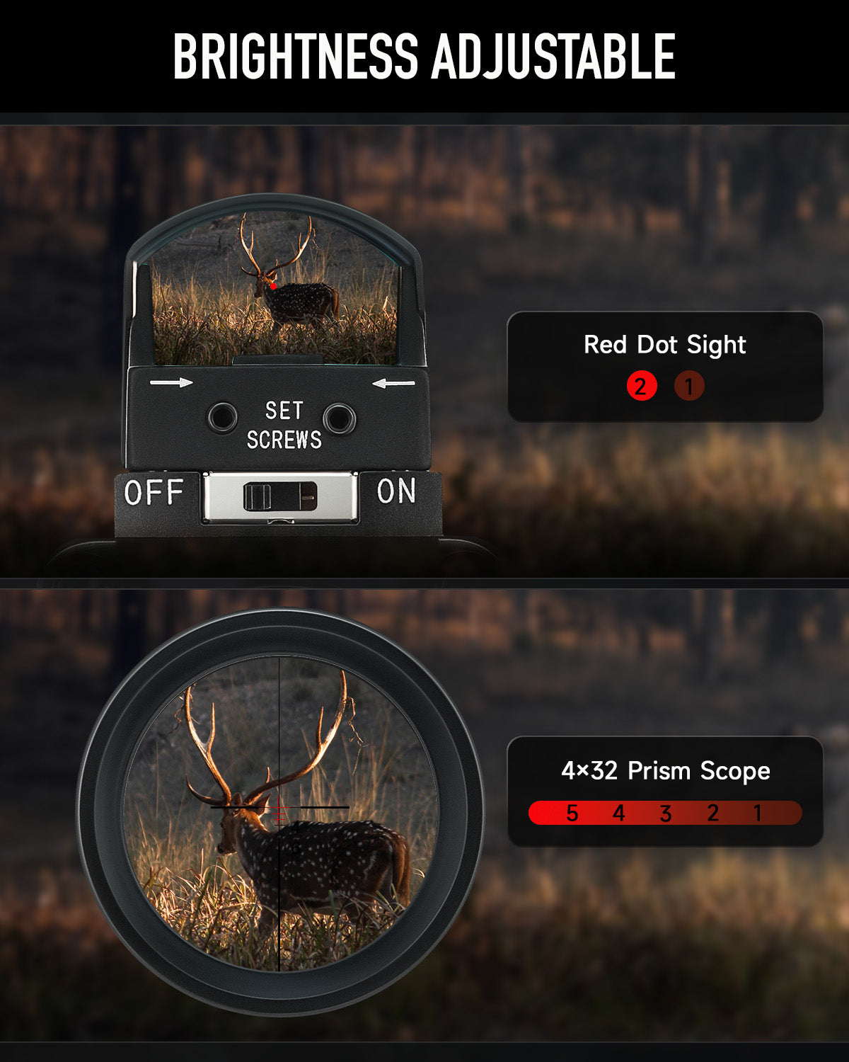 4x32 Tactical Rifle Scope with 3MOA Red Dot Sight Combo for 20mm Picatinny Rails