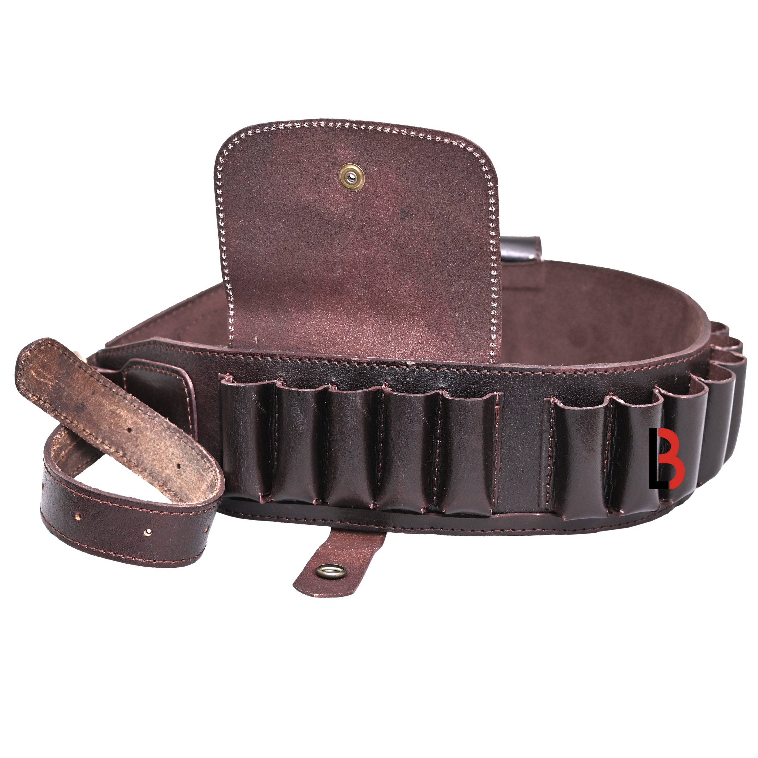 Cowhide Leather Shotshell Bandolier Belt Shotgun Shell Belt Ammunition Carrier. Two flaps