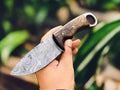 Deer Skinning Knife Custom Handmade Full Tang Damascus Steel with Walnut Wood Finger Hole Handle, 8.5-inch - The Walnutblade
