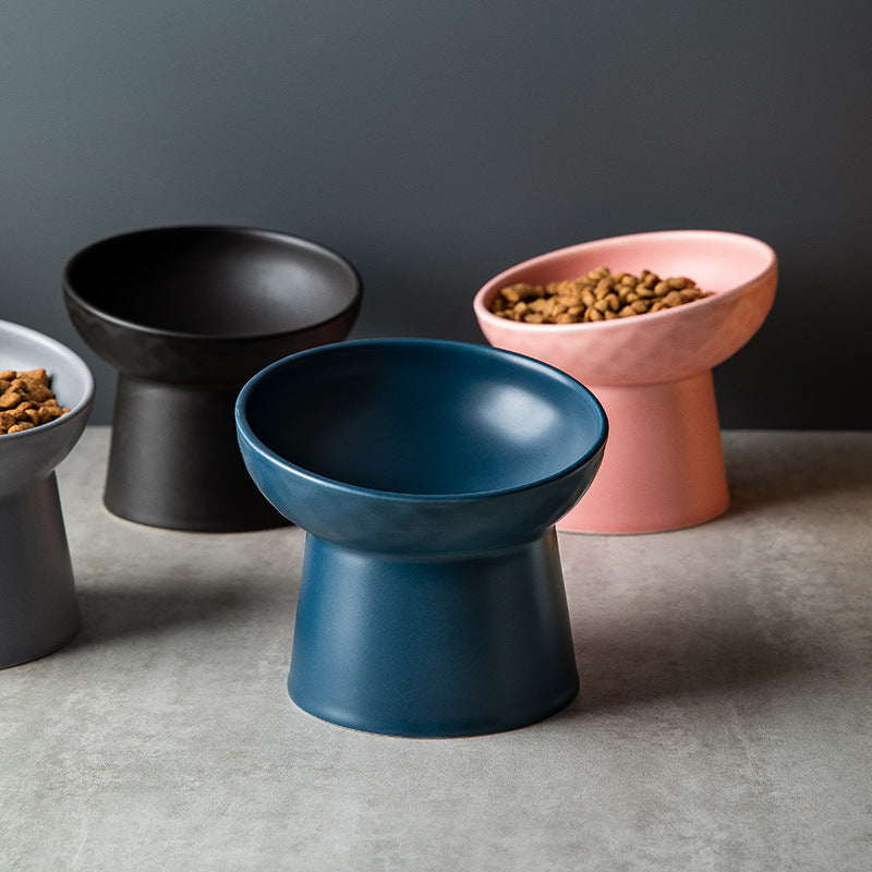 Oblique Mouth High Foot Candy Color Cat Bowl