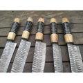 5-Piece Handmade Chef Knife Set — Pattern-Welded Damascus Blades with Olive Wood & Black Resin Handles (Full Tang) — JW SteelCrafts