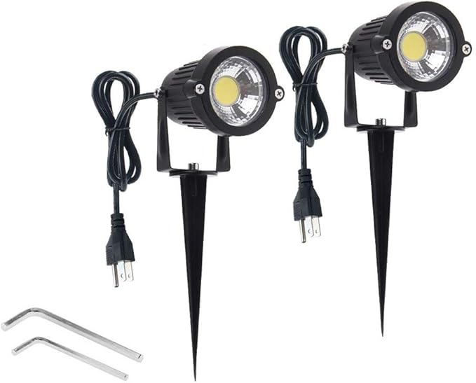 Pack of 2, Outdoor LED Landscape Lights Waterproof Spotlight with Spike Stand and Plug for Driveway, Outdoor Lawn Lighting, Flood Garden, Yard (9W Cool White)