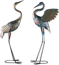 Garden Cranes Statue Retro Animal Sculpture Standing Metal Crane Garden Decoration Metal Yard Art for Yard Outdoor Decoration Set of 2
