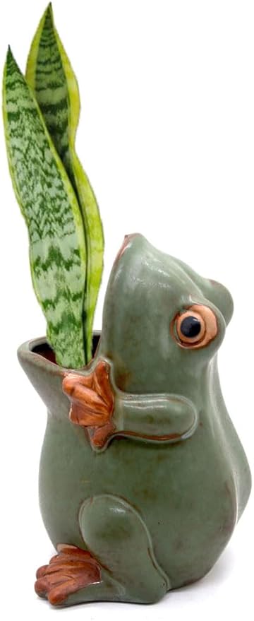7" Ceramic Frog Shaped Plant Pot/Bonsai Pot/Flower Pot/Succulent Planter/Candy Dish/Pencil Holder Frog Decor Multipurpose Pot