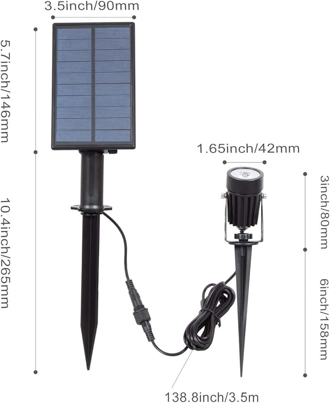 T-SUNUS 2 Pack Solar Landscape Spotlights Blue, Solar Garden Spot Light IP65 Waterproof 9.8ft Cable, 2000mAh Separated Solar Panel, Auto On/Off for Garden Driveway Pathway Pool Area