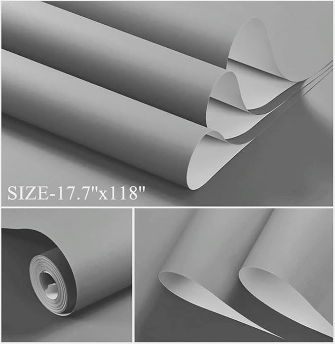 Dimoon 236''x17.7'' Grey Peel and Stick Wallpaper Contact Paper Modern Self Adhesive Wall Paper Removable Renter Friendly Textured Solid Color Shelf Cabinet Vinyl Roll (236''x17.7'',Grey)