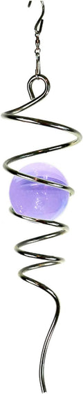 Fonmy Purple Gazing Ball Spiral Tail Wind Spinner Stabilizer with Swivel Hook 11inch Stainless Steel Tail and 2 inch Purple Glass Orb. Indoor Outdoor Garden Decoration Hanging Ornaments