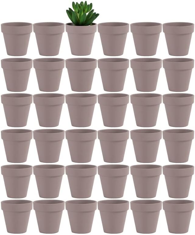 Yishang 36 pcs Small Mini Grey Clay Pots, 2.5'' Terracotta Pot Clay Ceramic Pottery Planter,Cactus Flower Terra Cotta Pots,Succulents Nursery Pots,with Drainage Hole,Great for Crafts,Wedding Favor