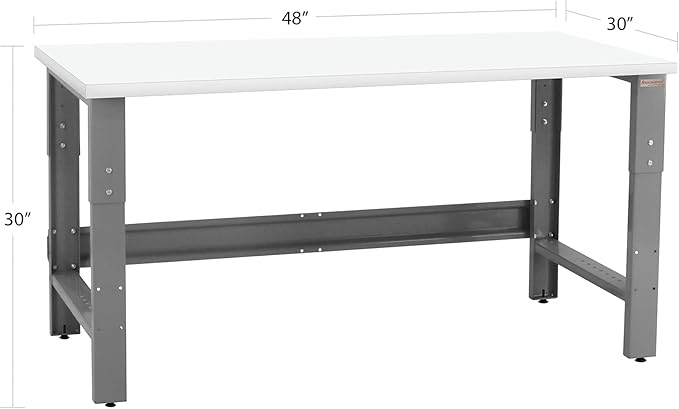 Table & Workbench: 1" Thick Laminate Top, Height Adjustable Bench - 30" D x 48" L x 30" - 36" H - by BenchPro