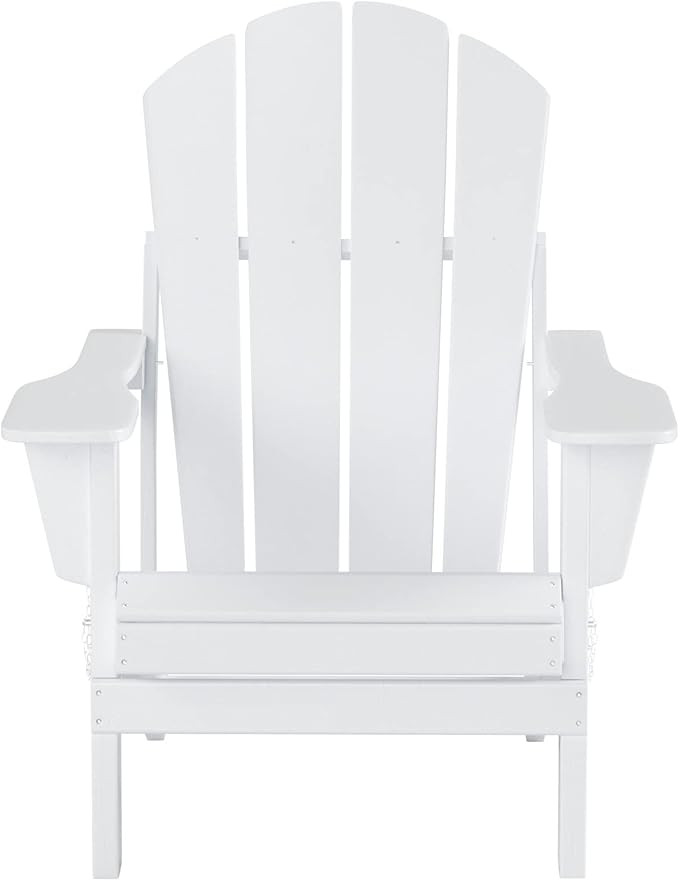 WO Home Furniture Adirondack Chair Table Set of 2 PCS Outdoor Folding Chair w Side Table Weather/UV Resistant for Lawn, Garden, Bon Fire, Balcony (White)