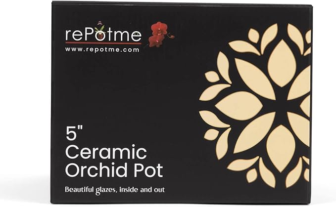 rePotme Orchid Pot - 5 inch Floral Cutout Ceramic Orchid Pot with Holes (Cream Over Cotton Candy) - Includes 5 inch Slotted Pot Liner