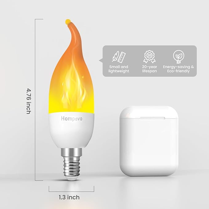 Hompavo 【Upgraded LED Flame Light Bulbs, 3 Modes Flickering Light Bulbs, E12 Chandelier Base Candle Fire Light Bulb for Halloween Christmas Party Porch Indoor & Outdoor Home Decoration - 8 Pack